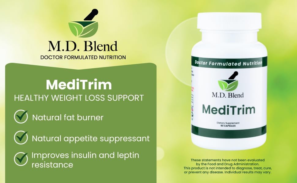 M.D. Blend MediTrim Energy Supplements, Metabolism Booster, Supports Vitality, Satiety & Physique Goals, Green Coffee Bean Extract, Apple Cider Vinegar, Hibiscus, 270 Capsules