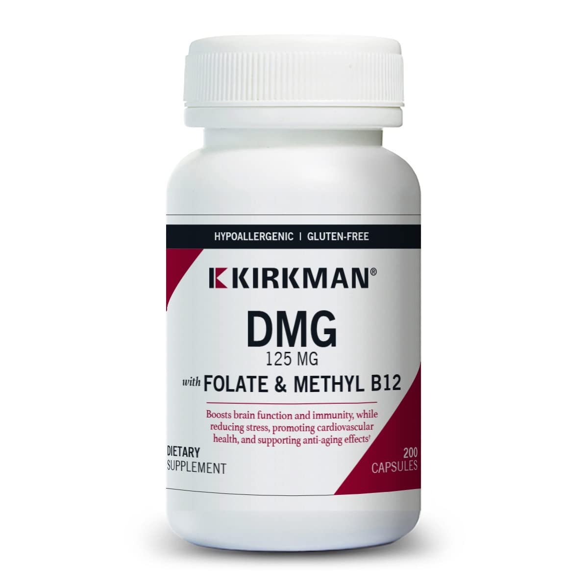 Kirkman DMG 125 mg with Folate and Methyl B12 Capsules, 200 Capsules