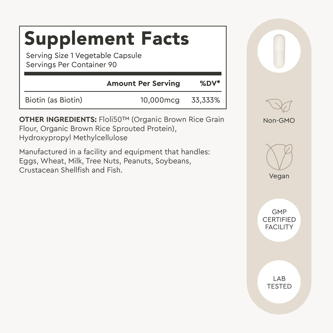Alaya Naturals Biotin 10,000 mcg for Healthy Hair, Skin and Nails Capsules, 90 Count