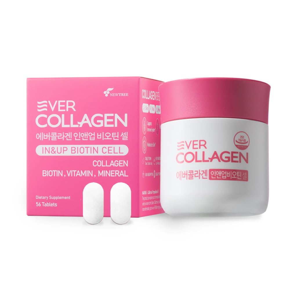 EVER COLLAGEN TIME Ever Collagen in&UP Biotin Cell Low Molecular Marine Fish Collagen Peptides with Vitamin Selenium, 56 Tablets