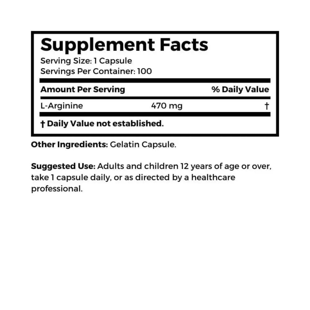 Dr Clark Store Arginine 500mg Capsule, 100 Count