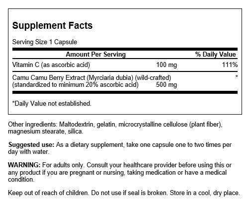 Swanson Wildcrafted Camu Camu Berries 500 Milligrams Capsules 60 Count