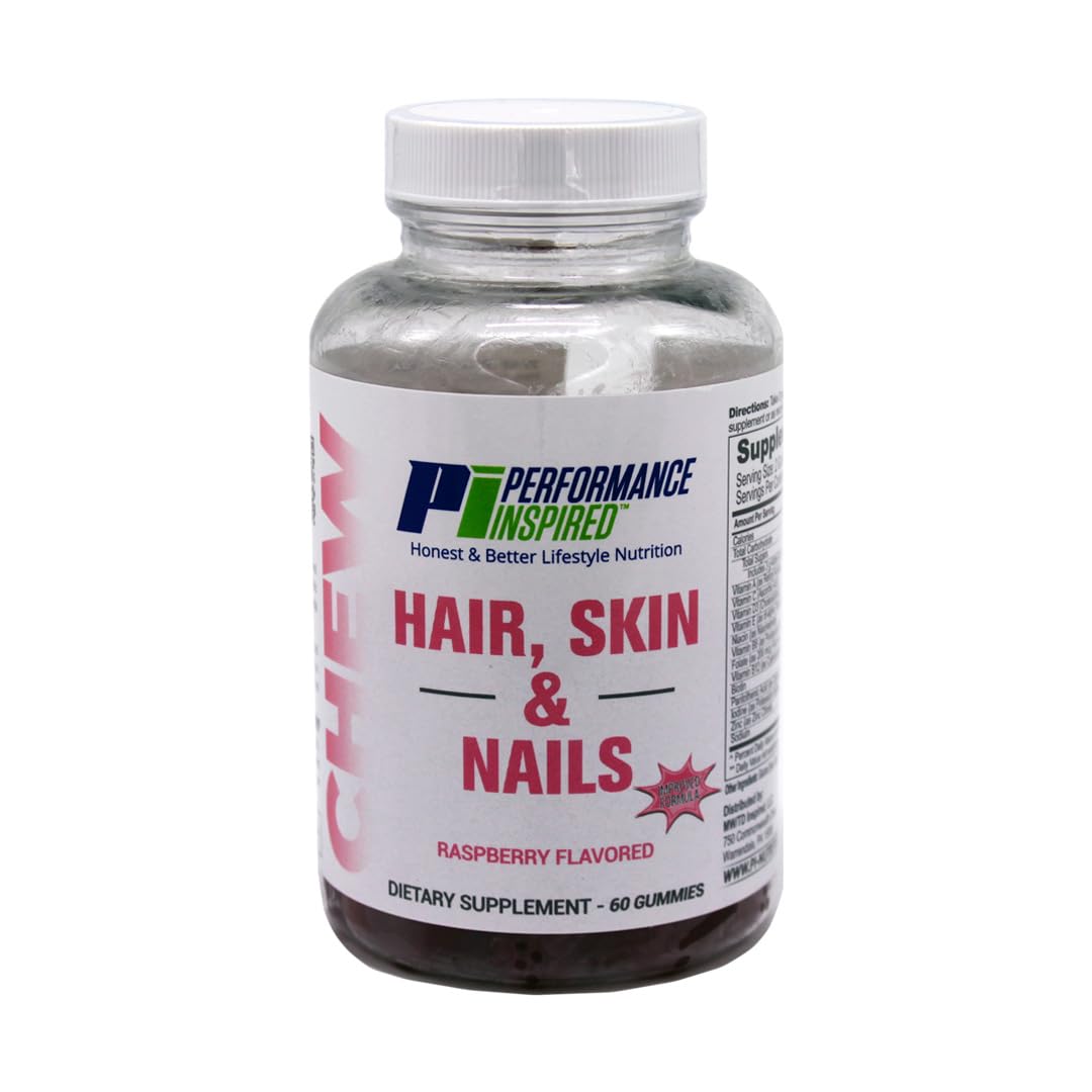 PERFORMANCE INSPIRED Hair, Skin & Nails Gummies – 3000mcg Biotin, 5mg Zinc – Raspberry Flavor – 60 Count