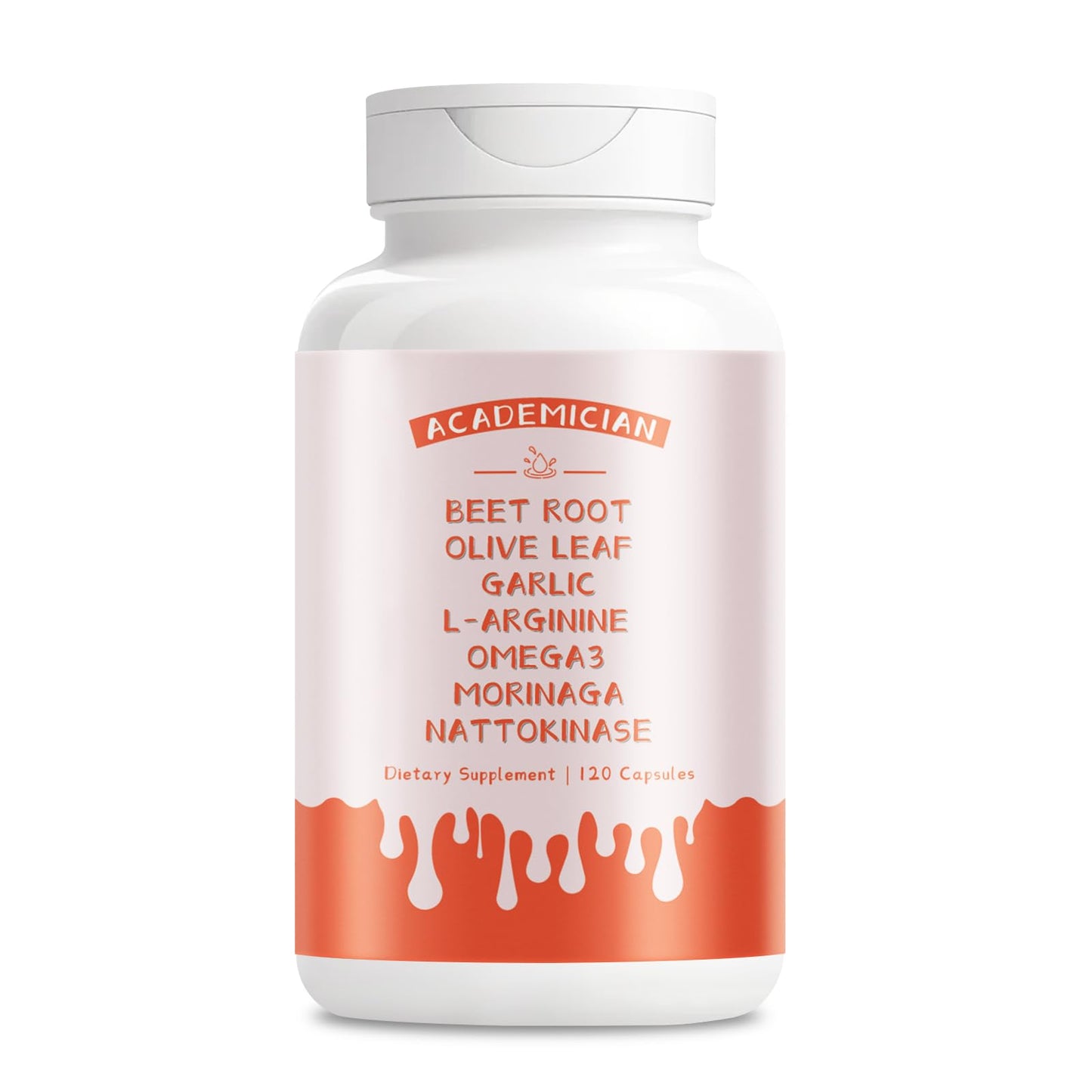 Academician Moringa Capsules with Beet Root, Olive Leaf, Garlic, L-Arginine, Omega 3 and Nattokinase, 120 Count