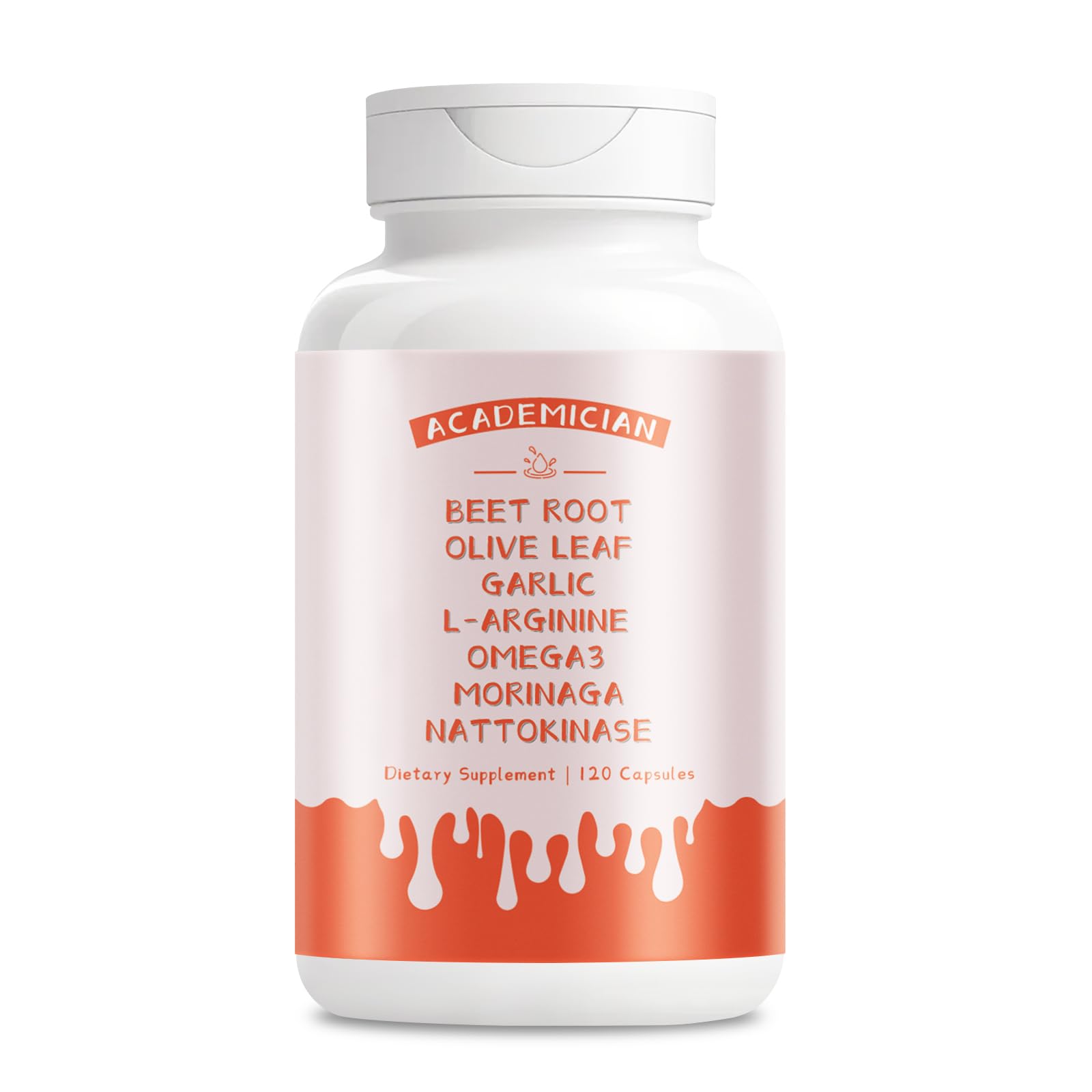 Academician Moringa Capsules with Beet Root, Olive Leaf, Garlic, L-Arginine, Omega 3 and Nattokinase, 120 Count