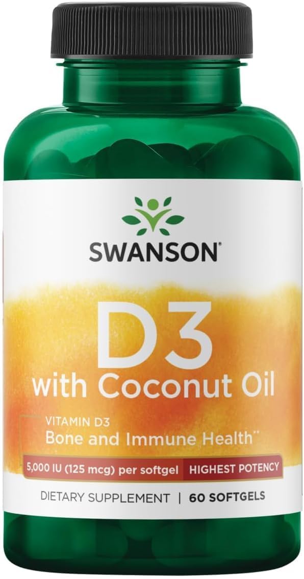 Swanson Vitamin D-3 with Coconut Softgels 60 Count