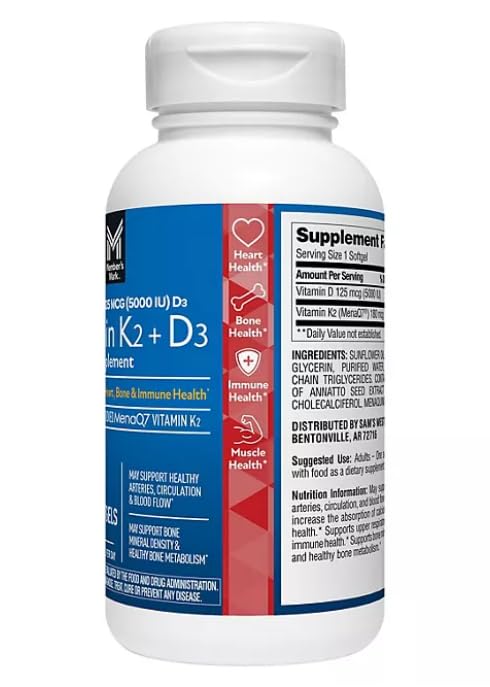 Generic Vitamin K2 + D3 125 mcg (5000 IU) Softgels 150