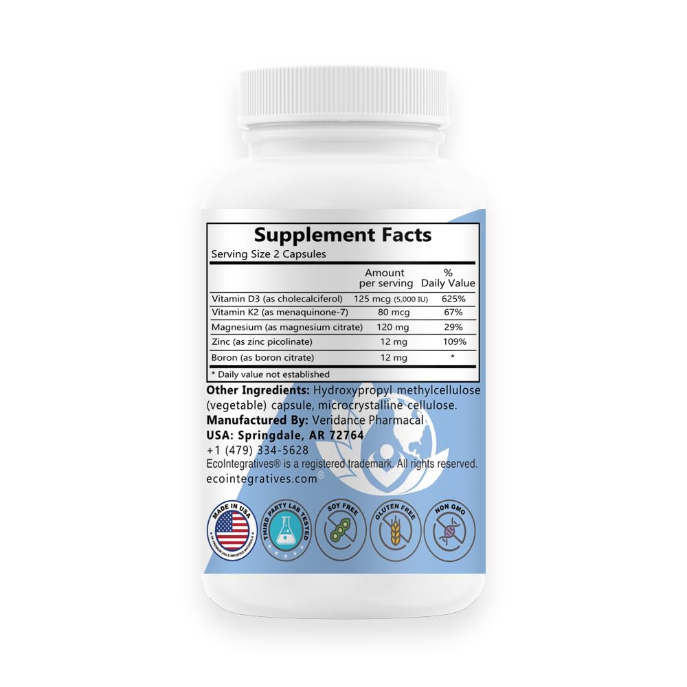 EcoIntegratives Vitamin D3 Plus Boron Vitamin K2 Magnesium Zinc Capsule, 180 Count