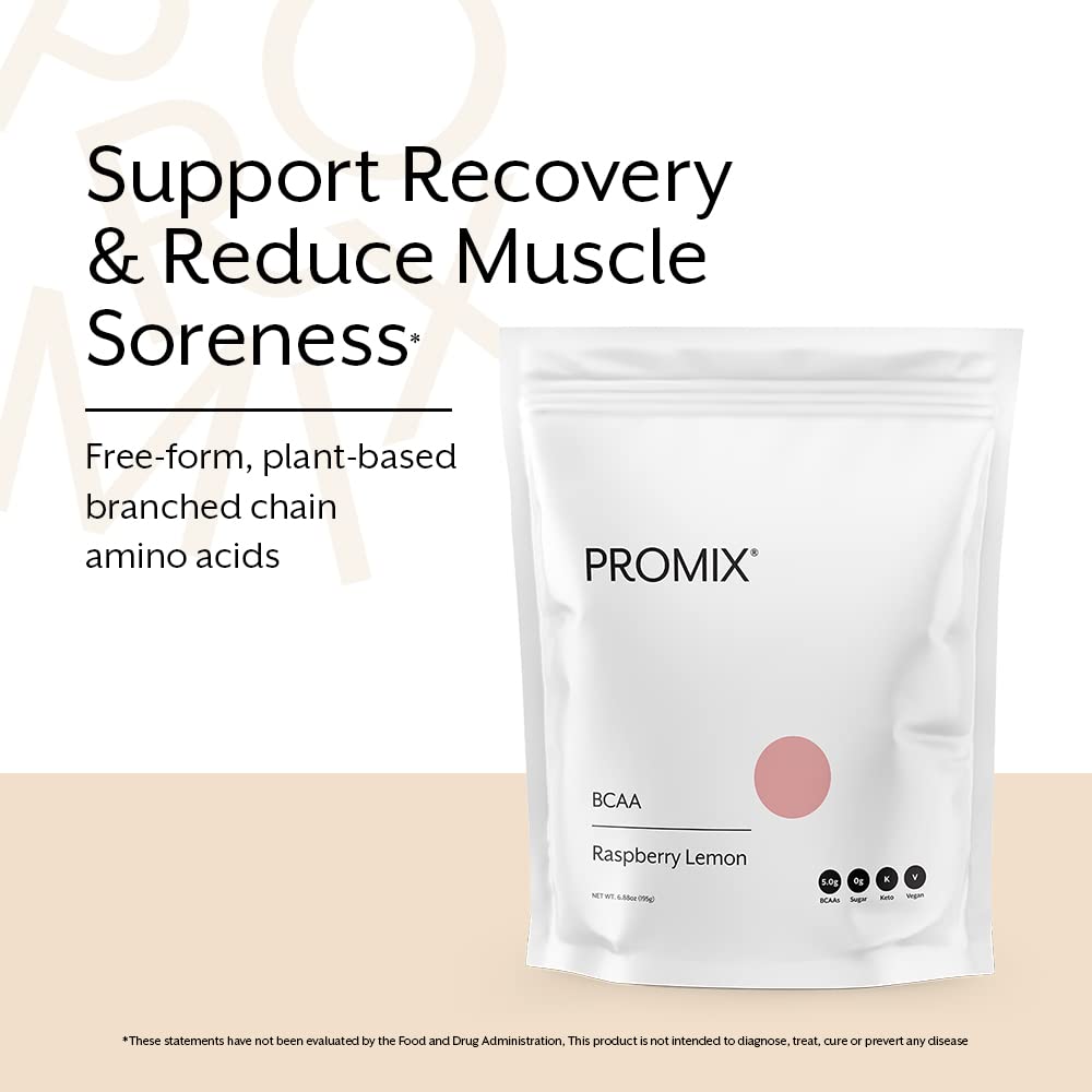 ProMix Nutrition Promix BCAA Post-Workout Energy Powder - 5g Micronized BCAAs, Sugar Free, Plant Based, Vegan, Keto - Raspberry Lemon - 30 Servings