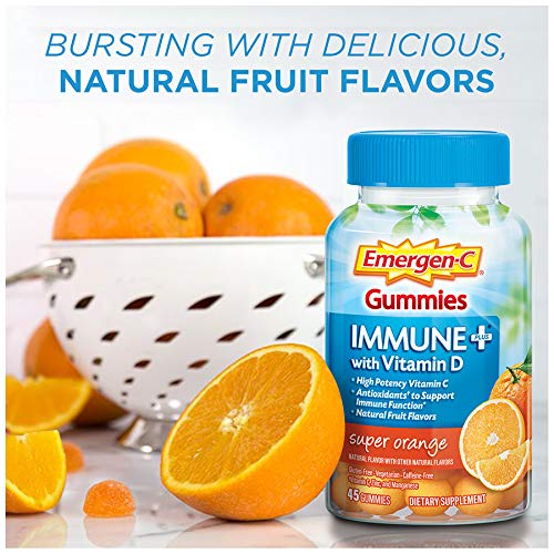 Emergen-C Immune+ Immune Gummies, Vitamin D Plus 750 mg Vitamin C, Immune Support Dietary Supplement, 45 Count