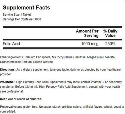 Nature's Blend Folic Acid 1000 mcg Tablets, 1000 Count