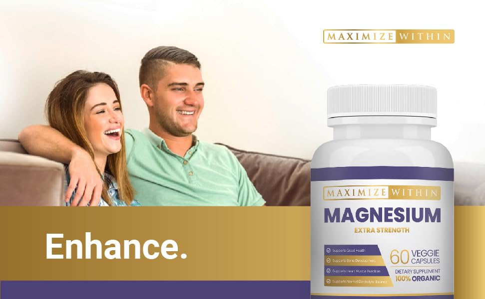 Maximize Within Magnesium Extra Strength Supplement 600mg Magnesium Glycinate Capsule, 60 Capsules