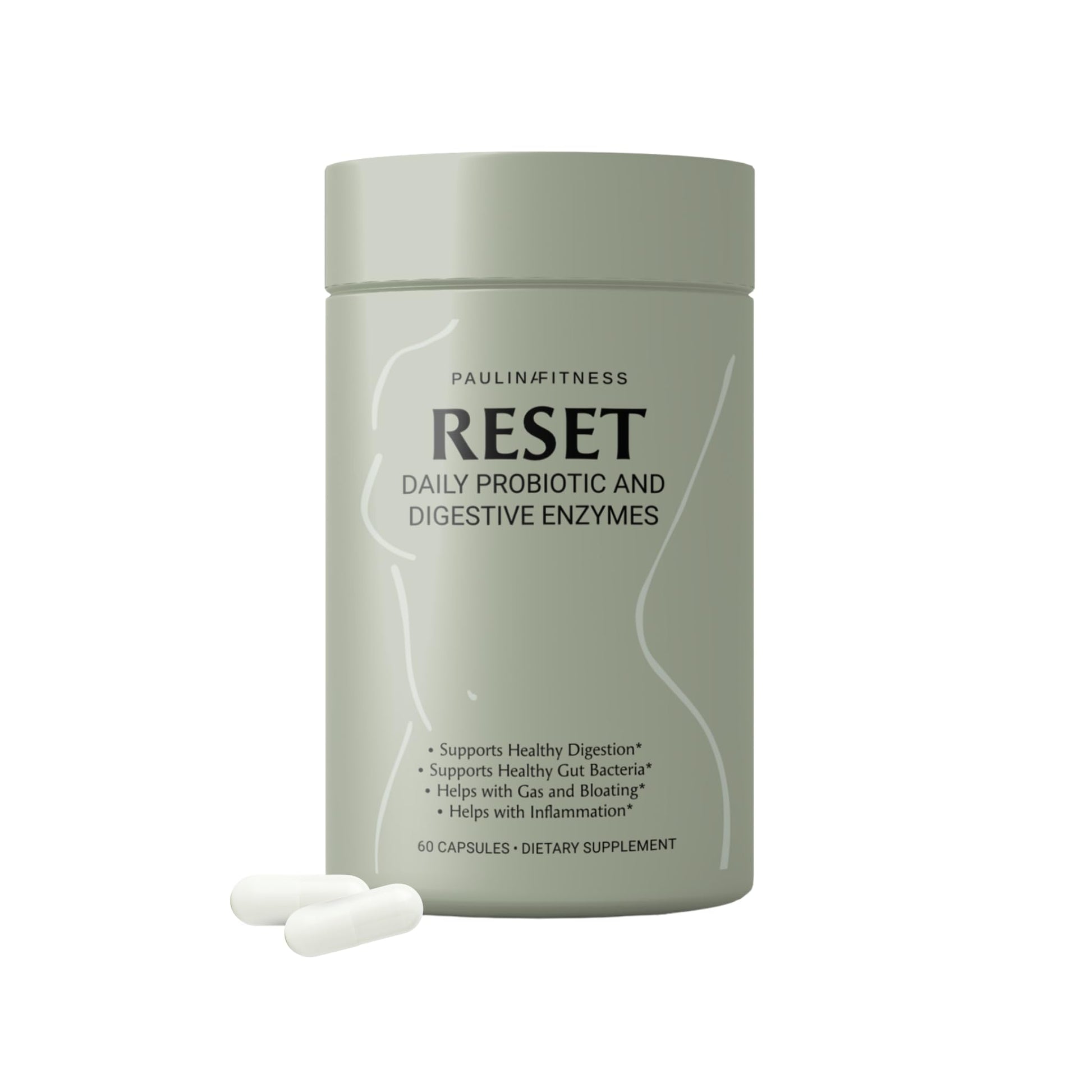 Paulina FITNESS Reset Daily Probiotic + Prebiotic Plant Digestive Enzymes – Advanced Gut Reset for Women – 60 Capsules
