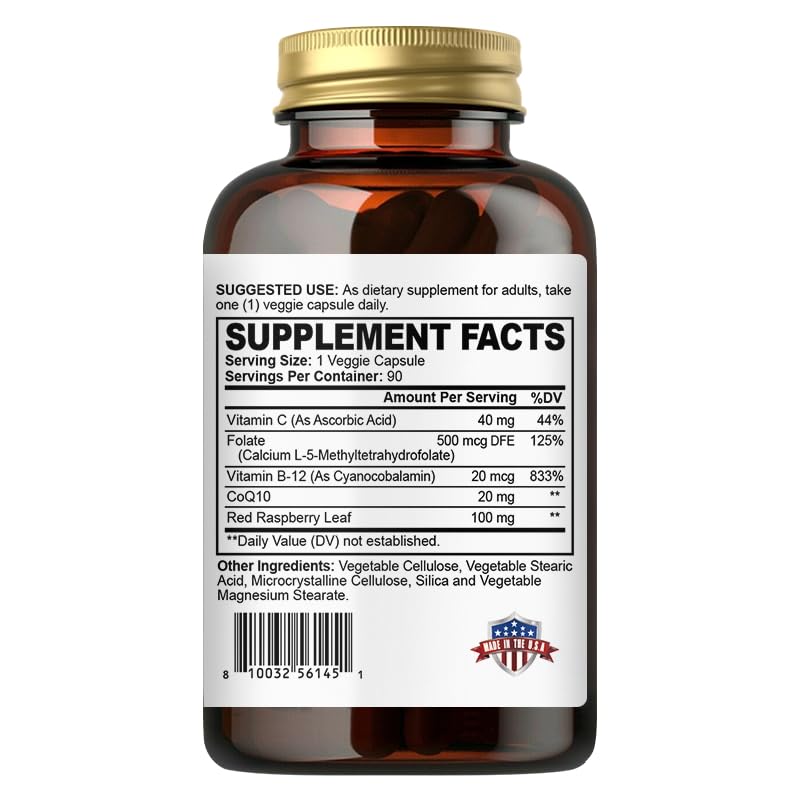 oppuland Activated Folate-L 5-MTHF DFE Supplement - Methylfolate B9 MTHF with Vitamin B12, CoQ10, & Red Raspberry - Methylated L-Methylfolate for Men and Women - 500 mcg, 90 Capsules