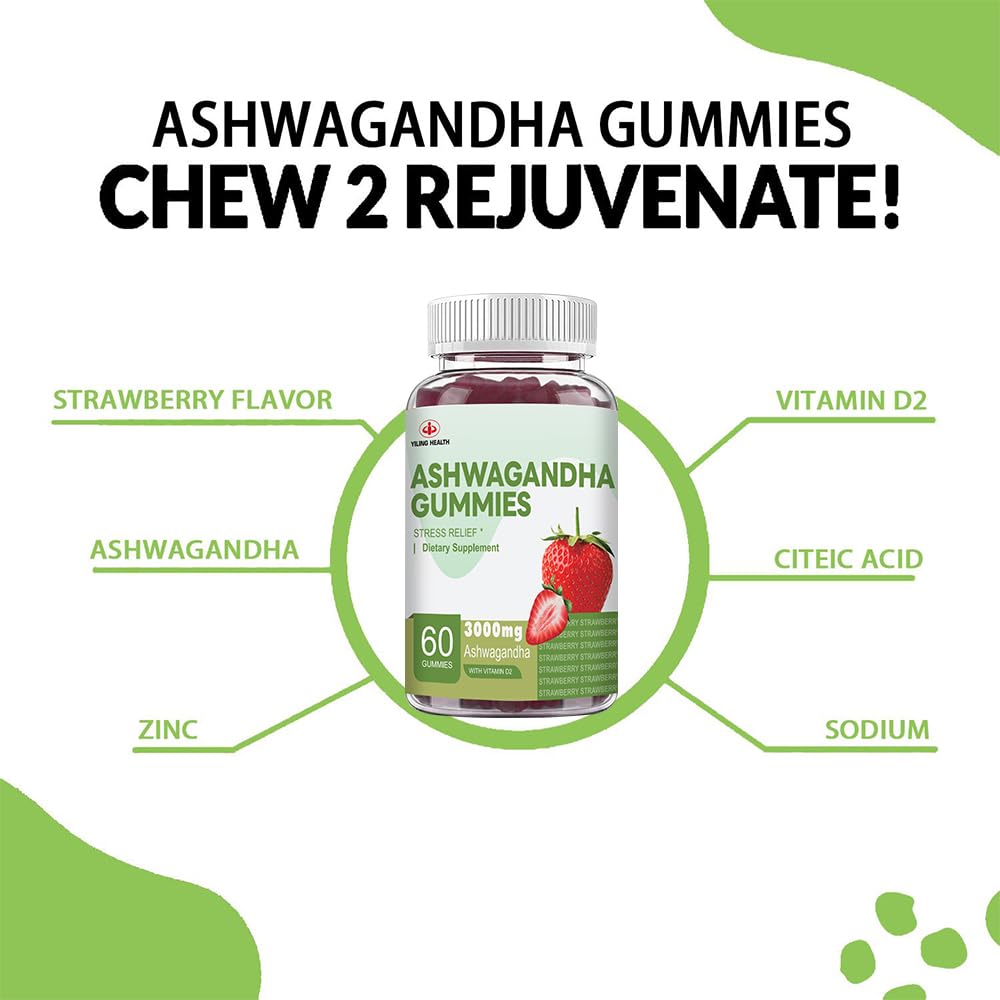 YiLing Ashwagandha Gummies, 60 Count, 3000 mg High-Potency Ashwagandha Root Extract