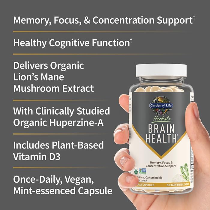 Garden of Life Brain Health Supplement with Organic Lion’s Mane & Turmeric Capsule, 30 Count