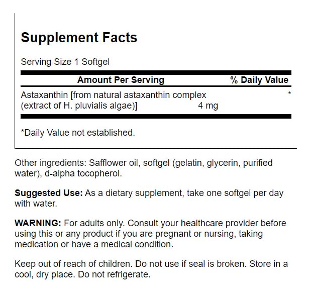 Swanson Astaxanthin Eye, Brain, and Skin Health Antioxidant Supplement Softgels 60