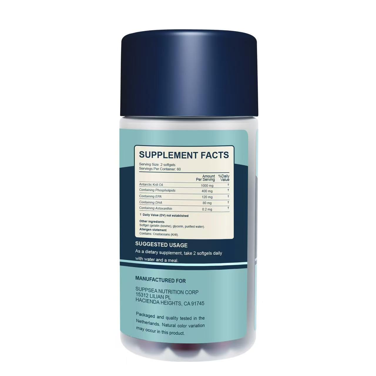 SUPPSEA Antarctic Krill Oil 1,000 mg with Astaxanthin and Phospholipids, Omega 3 Fatty Acid Supplement, Extra Strength EPA & DHA Krill Oil Softgels 120