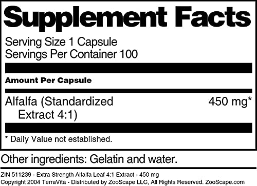 Terravita Extra Strength Alfalfa Leaf 4:1 Extract 450 mg Capsules 300 Count