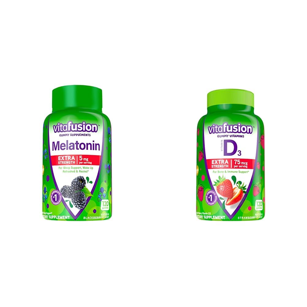 Vitafusion Extra Strength Melatonin 5mg Gummies and Vitamin D3 3000IU Gummies, 240 Gummies