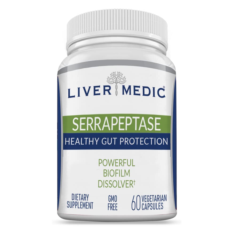 Liver Medic Serrapeptase Pure Digestive Proteolytic Enzymes Enteric Coated Capsules, 60 Count