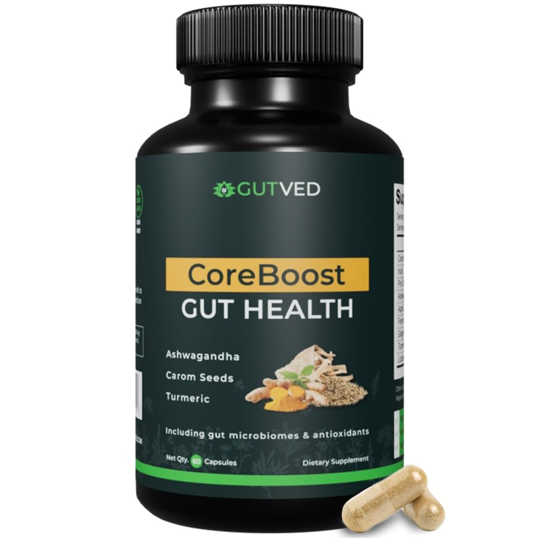GUTVED Bloating & Gas Relief Probiotic for Women & Men 9-in-1 Gut & Digestive Support with Probiotics, Prebiotic Inulin, Turmeric, Ginger & Fennel 60 Capsules