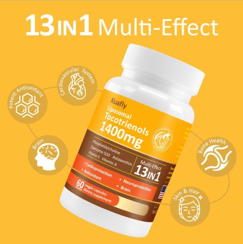 KUAFLY Liposomal Tocotrienols Vitamin E 1400mg with Phosphatidylcholine, Astaxanthin Powder 120