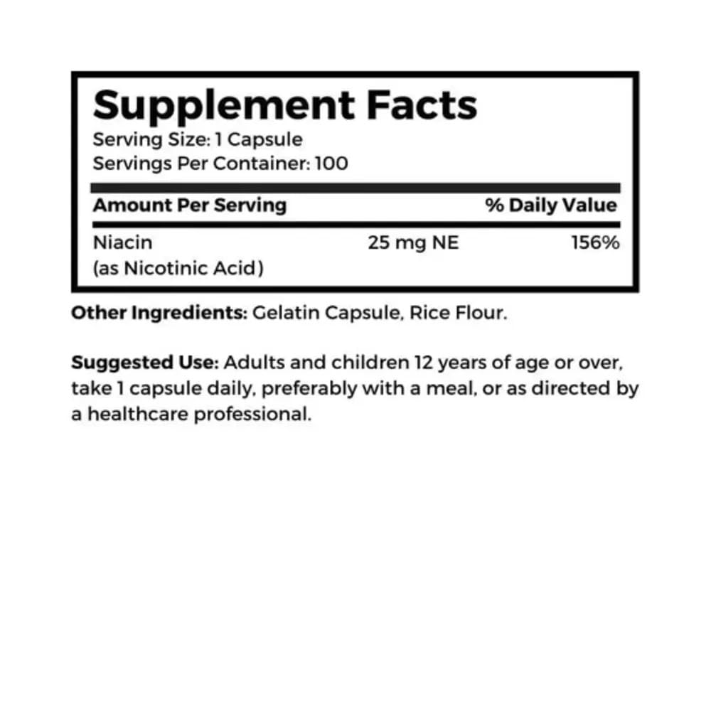 Dr Clark Store Niacin (Vitamin B3) Supplement – 25mg, Capsules, 100 Count