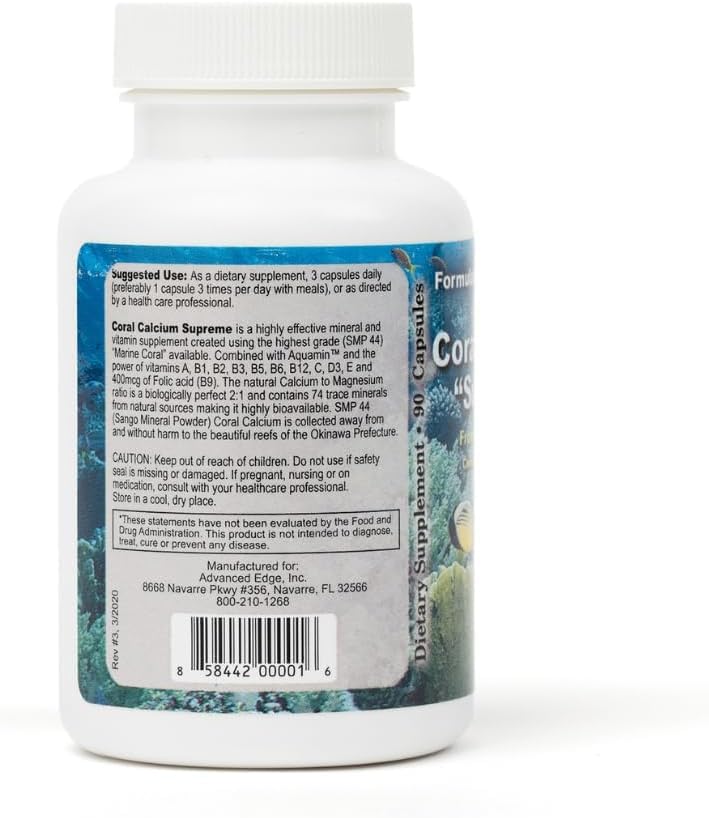 Bob's Best Coral Calcium Supreme I 100% Pure Marine Coral, 74 Trace Minerals, Capsules, 90 Count