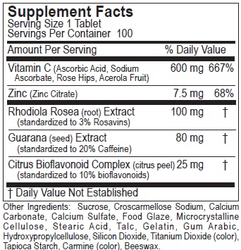 Dialyvite Hi C 600 Vitamin C 600 mg with Energy Booster Tablets, 100 Count