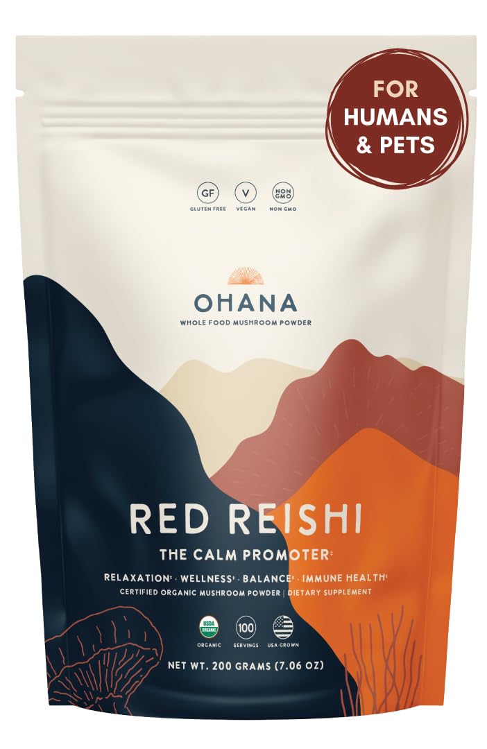 Ohana Mushrooms Red Reishi Organic Mushrooms Powder Blend Whole Food Mushroom Supplement, Powder, 7.05 oz