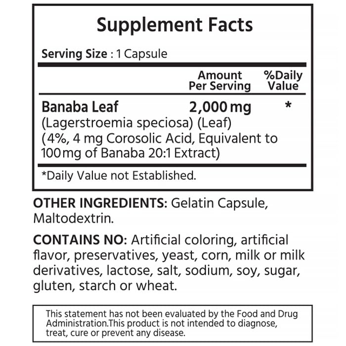 ML Naturals Banaba 2000mg Capsules, 240 Count