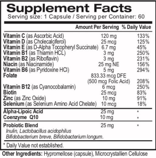 Vitabex Plus Multivitamin Probiotics Non-GMO Easy to Swallow 60 Veggie Capsules