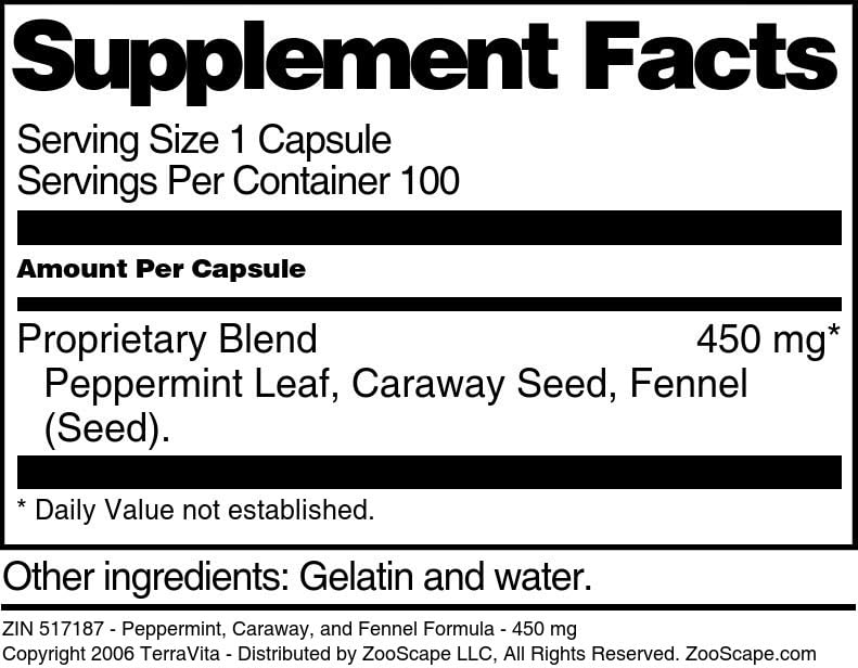 Terravita Peppermint, Caraway, and Fennel Formula 450 mg Capsules, 300 Count