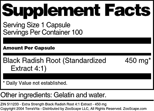 Terravita Extra Strength Black Radish Root 4:1 Extract, 450 mg, Capsules, 300 Count