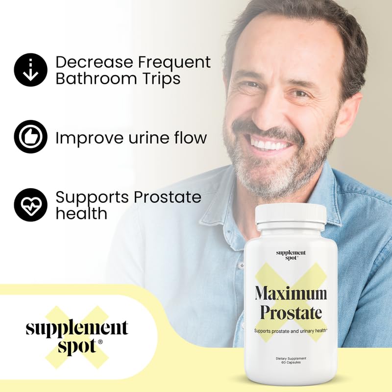 Supplement Spot Maximum Prostate Supplements for Men – 600 mg Beta Sitosterol & 100 mg DIM Per Serving – Mens Health Supplements for Urinary Support & Bladder Control, 60 Capsules