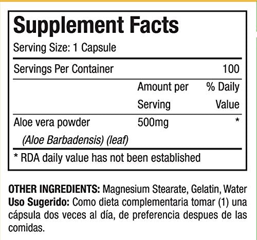 Nutrisalud Products Aloe Vera Capsules 500mg, 200 Capsules