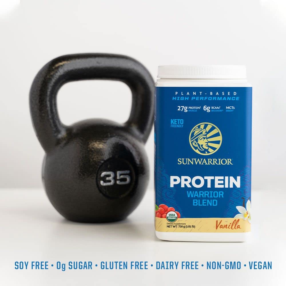 Sunwarrior Organic Plant Based Protein Powder Vanilla Flavored with BCAA Amino Acids & Hemp Seed Pea Blend, 17 Servings