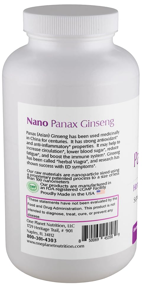 One Planet Nutrition Nano Panax Ginseng 500 mg Veggie Capsules, 120 Count