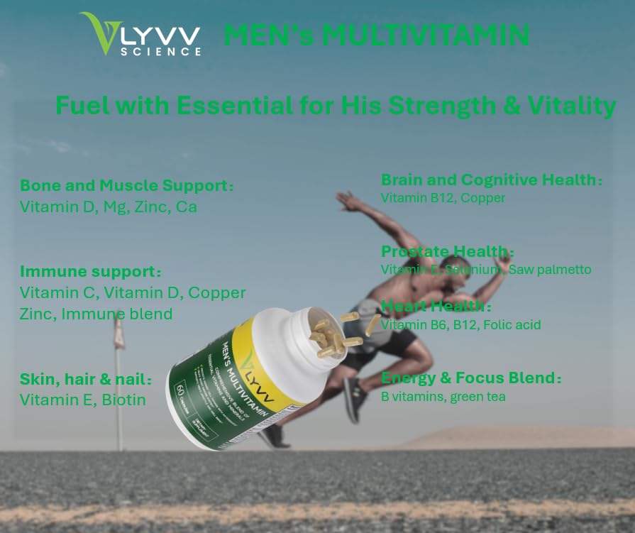 Lyvv Men's Multivitamin, Comprehensive Blend of Essential Vitamins and Minerals, 60 Capsules