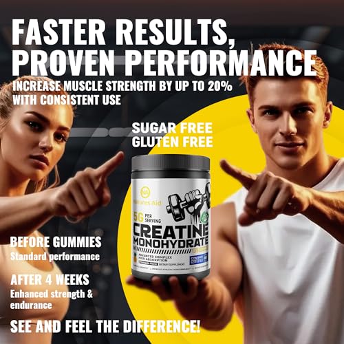 Natures Aid NSF Certified Creatine Gummy 5g - Creatine Monohydrate Gummies – Pre-Workout Energy & Muscle Growth Support for Men & Women | Pineapple Electrolyte Gummies (135 Count)
