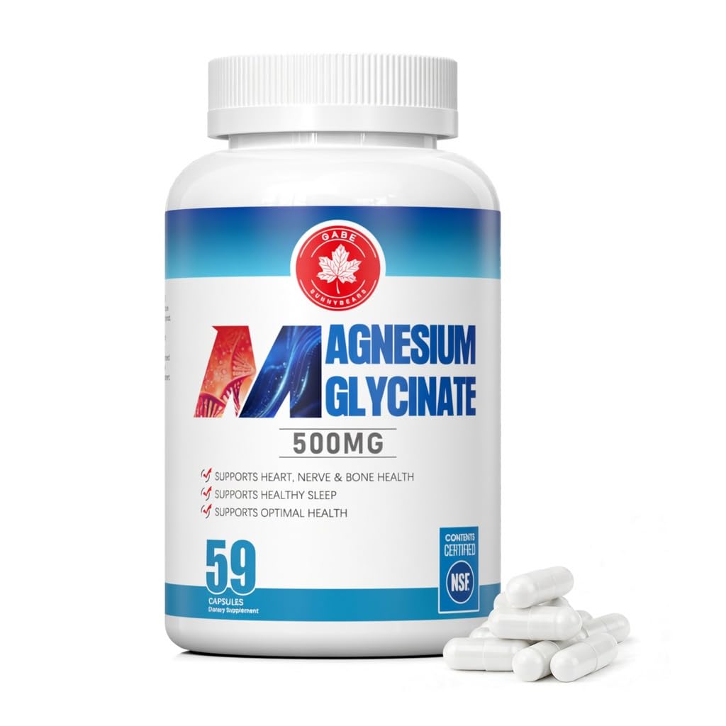 GABE SUNNYBEARS Magnesium Glycinate Capsules 500mg with B12 & B6, High Absorption for Sleep, Relaxation & Muscle Support, Gentle on Stomach, 59 Capsules