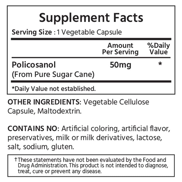 ML Naturals Policosanol 50mg Capsule, 120 Count