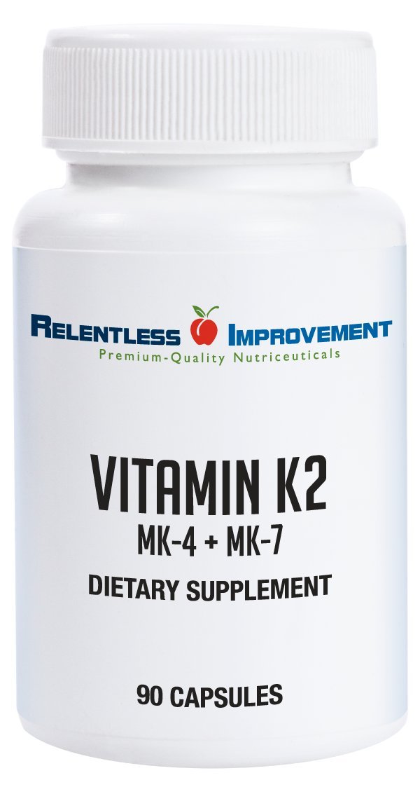 Relentless Improvement Natural Vitamin K2 MK4 Plus MK7 High-Potency 15,000mcg MK-4 + 60mcg MK-7 Capsules, 90 Count