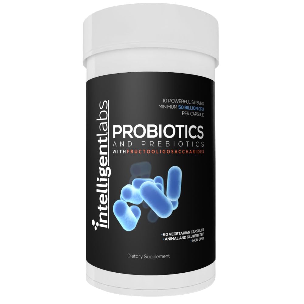 Intelligent Labs Adult Probiotics & Prebiotics 50B CFU for Gut Health Capsule 60 Count