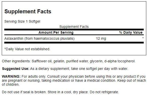 Swanson Maximum Strength Astaxanthin 12 Milligrams Softgels 30