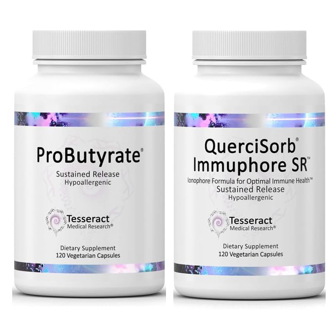 Tesseract Medical Research Ultra Gut and Immune Health Combo, Butyric Acid Complex Gut Health Supplement and Quercetin Immune Support Supplement, Capsules, 210