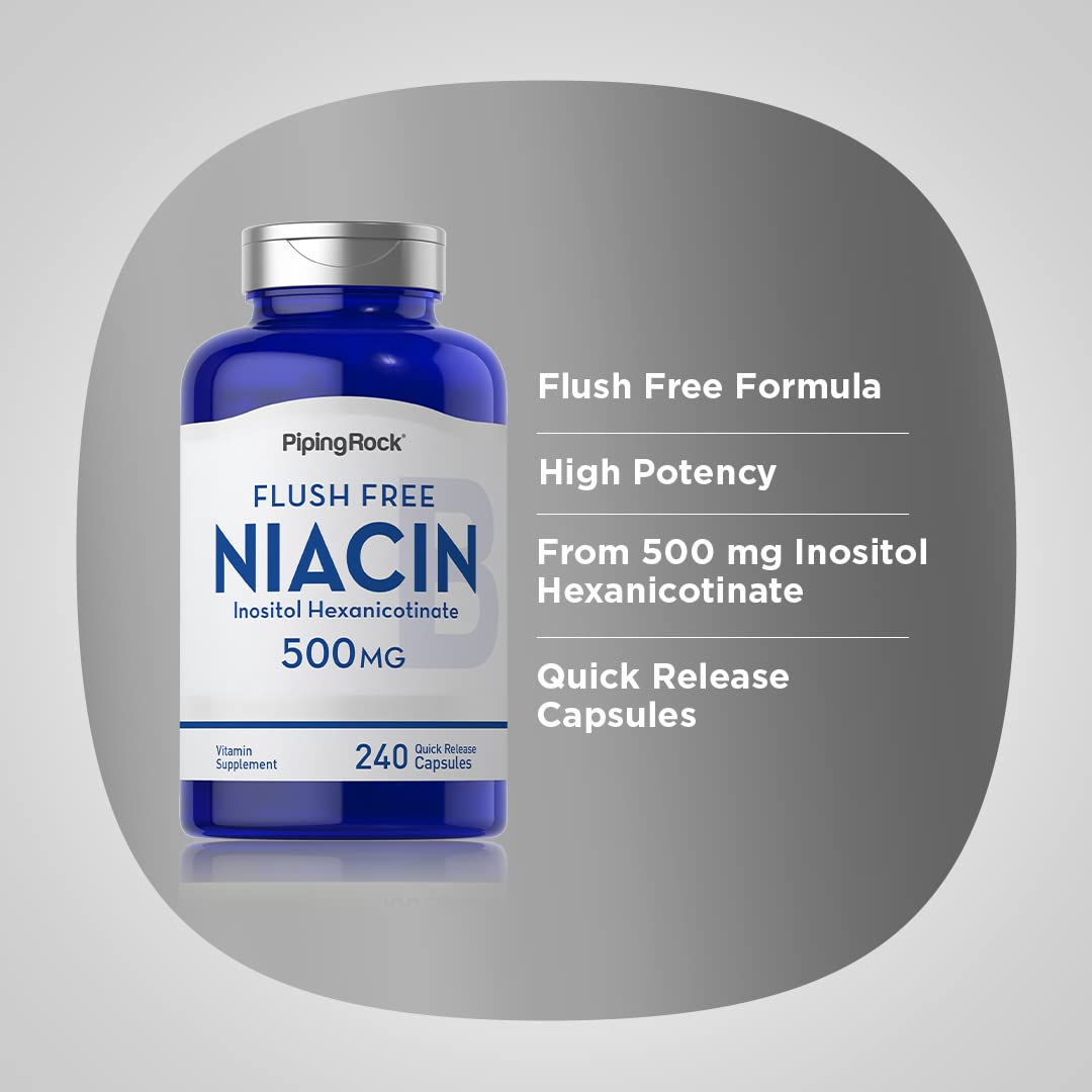 Piping Rock Niacin 500mg Flush Free Capsules, 240 Count