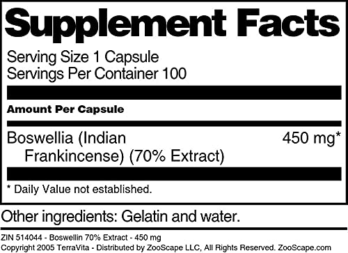 Terravita Boswellin 70% Extract 450 mg Capsules, 100 Count