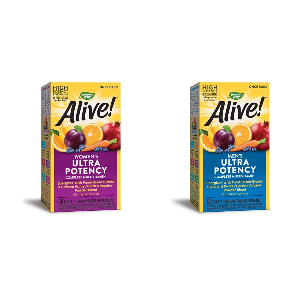 Nature's Way Alive! Once Daily Multivitamin Bundle: Women's & Men's Ultra Potency, Food-Based Blends, 120 Tablets